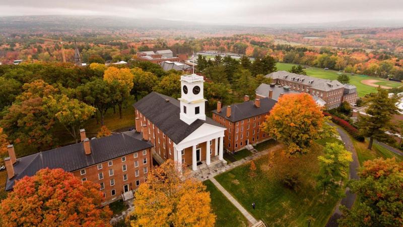 Amherst College campus surrounded by beautiful foliage.