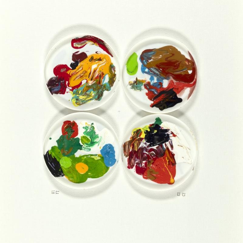 Yogurt lids with paint.