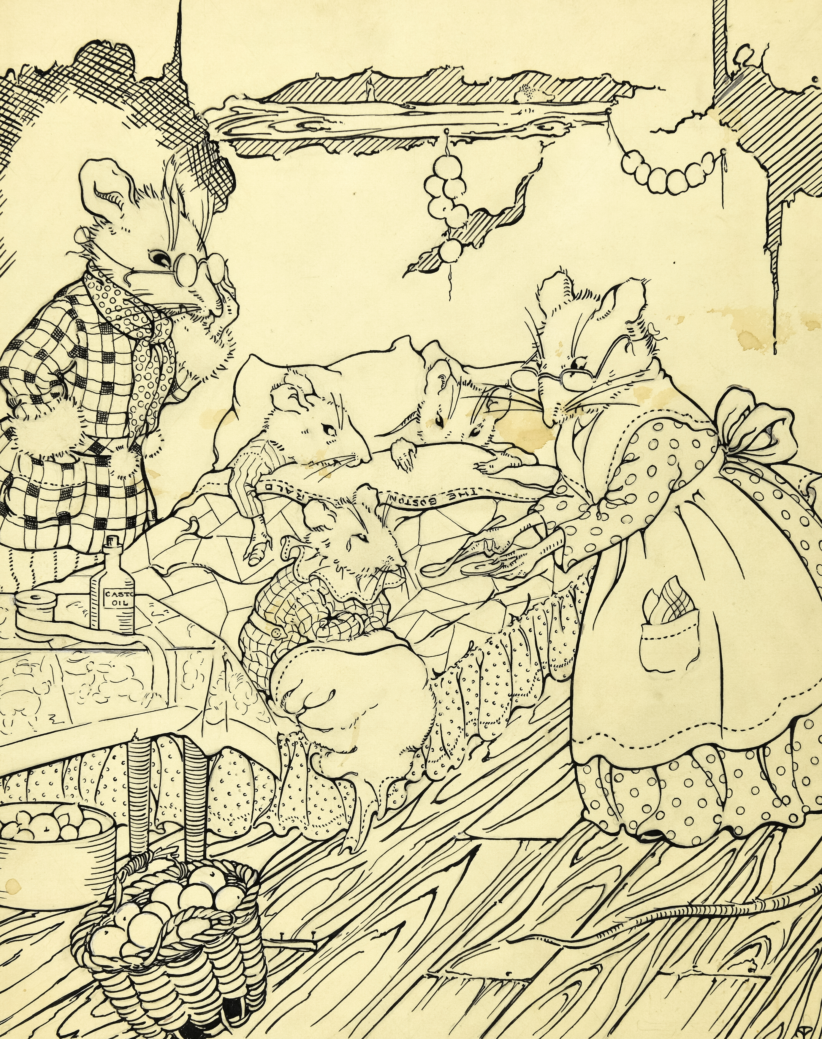 Illustration of mice on ship.