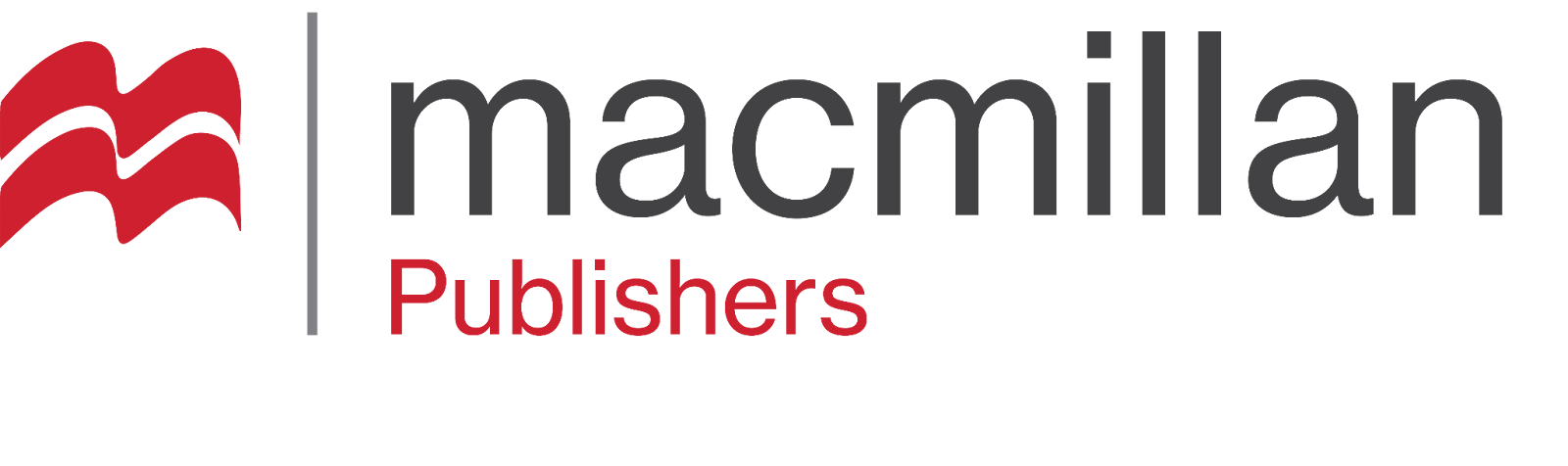 Macmillan Publishers logo with black and red type and a red sweep on the left
