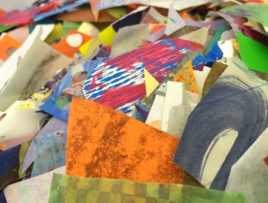 A mountain of collage paper scraps.