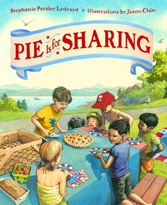 Cover of the book Pie is for Sharing, showing a group of children gathered around a picnic table