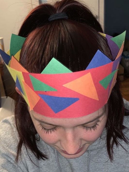 Samantha wearing her colorful crown