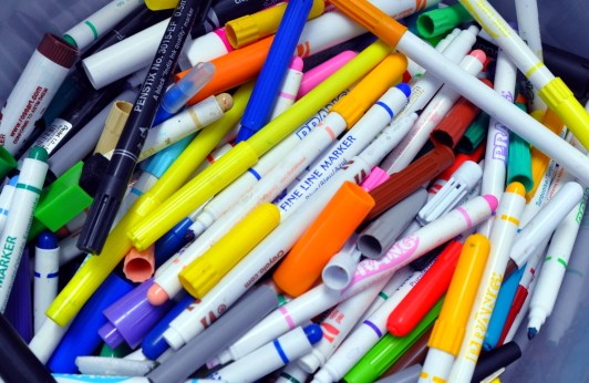 A pile of colorful markers.