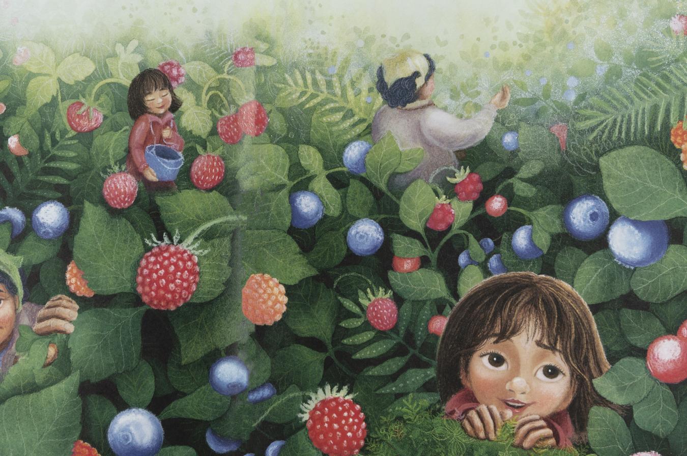Image of people in raspberry patch.