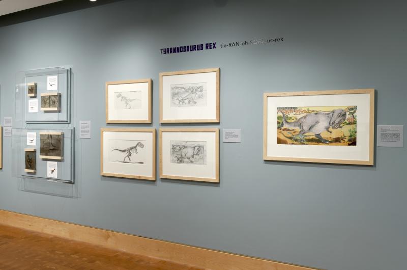 Installation image showing walls with framed art.