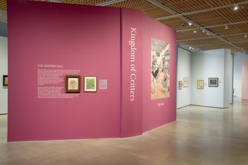 Installation image showing walls with framed art.