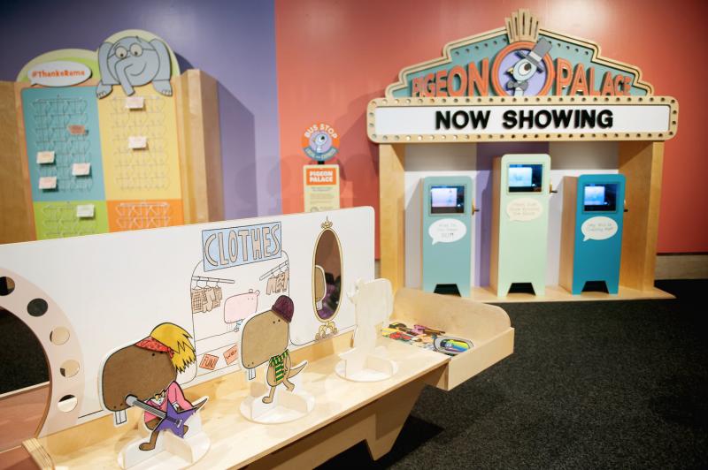 Installation image showing Pigeon-themed interactives.