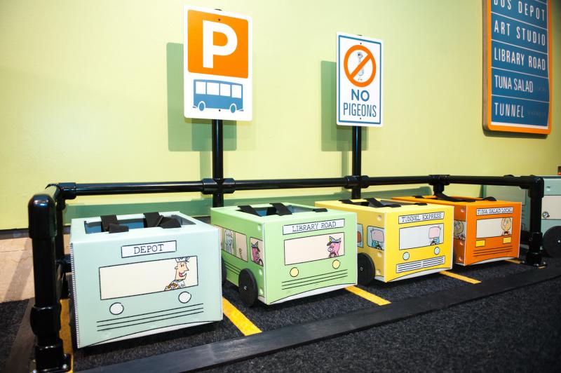 Installation image showing Pigeon-themed interactives.