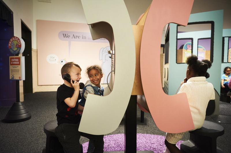 Installation image showing Pigeon-themed interactives.