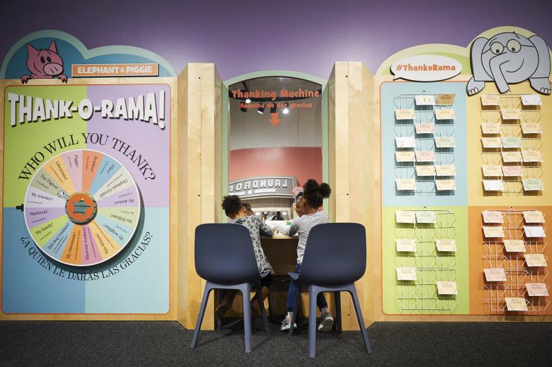 Installation image showing Pigeon-themed interactives.