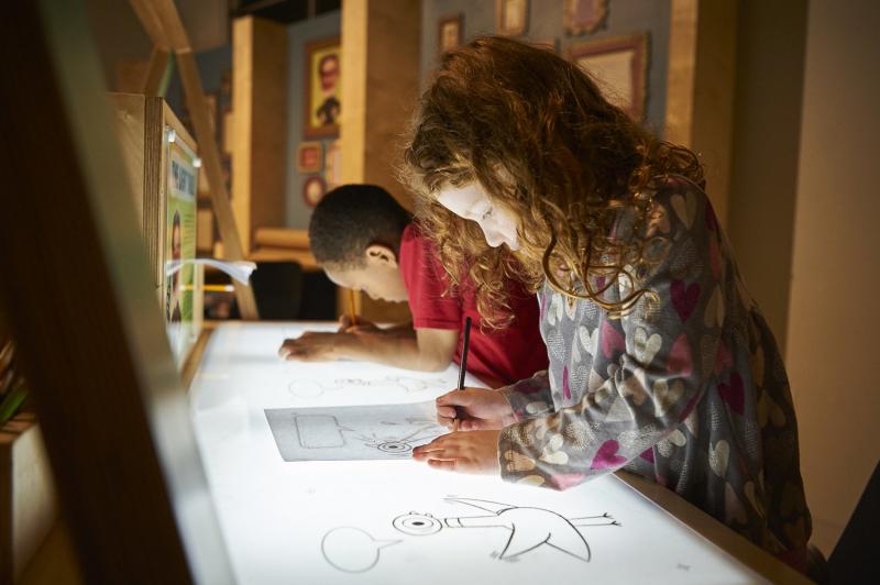 Installation image showing Pigeon-themed interactives.