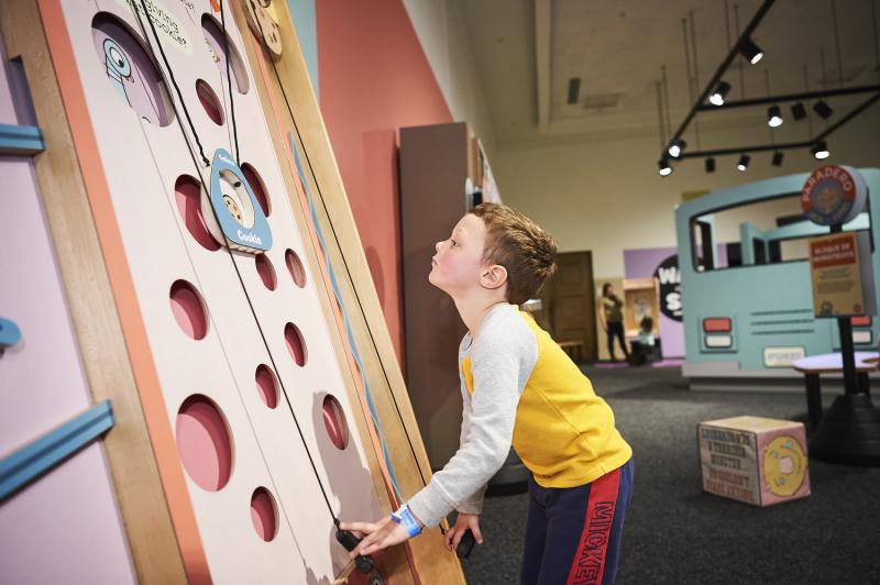 Installation image showing Pigeon-themed interactives.