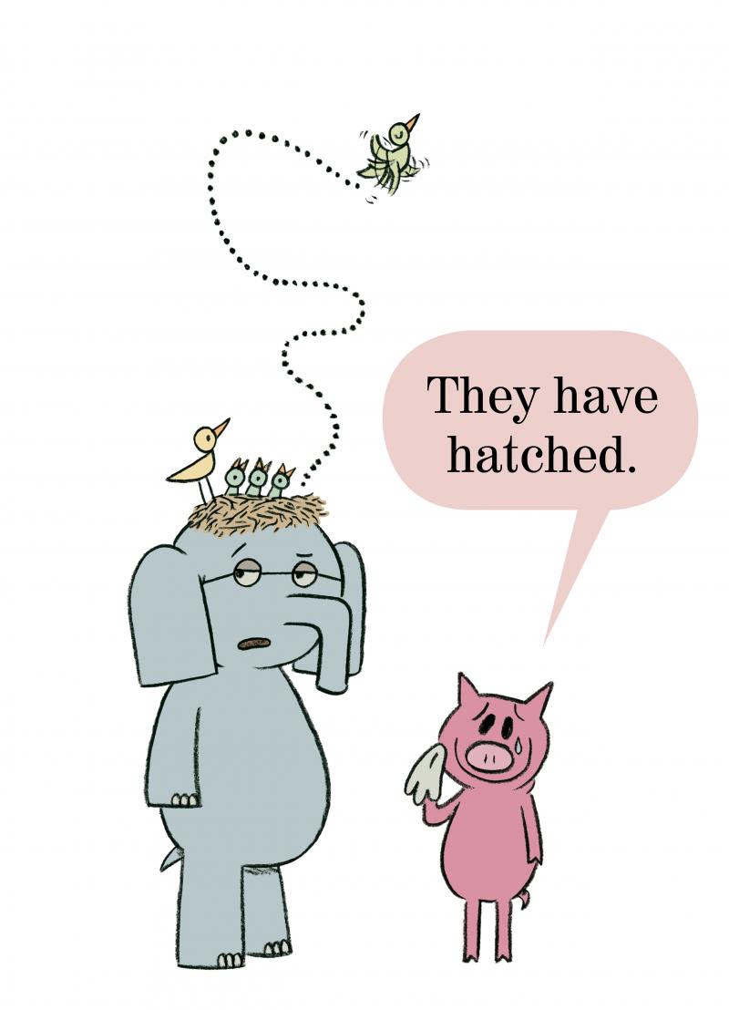 Illustration of Elephant with hatched birds on head.