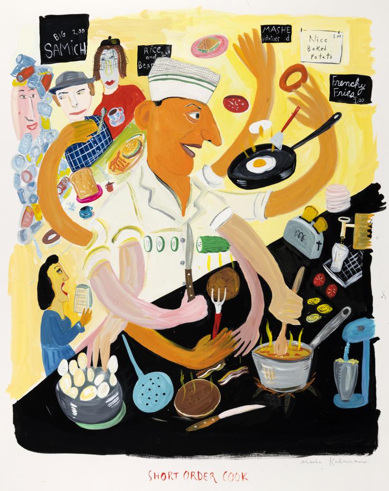 Illustration of many-armed short order cook.