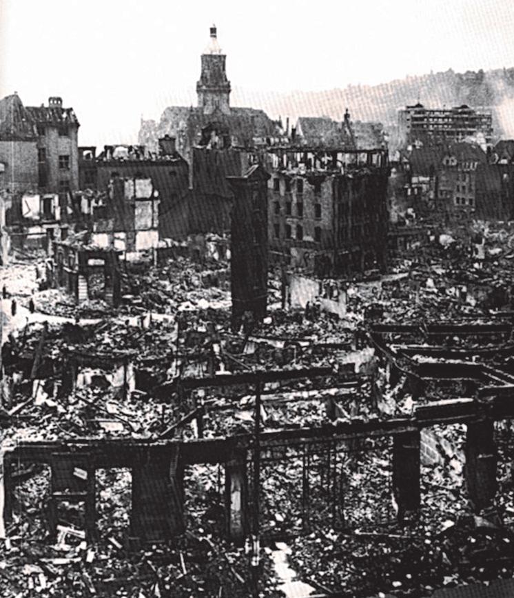 burned city buildings