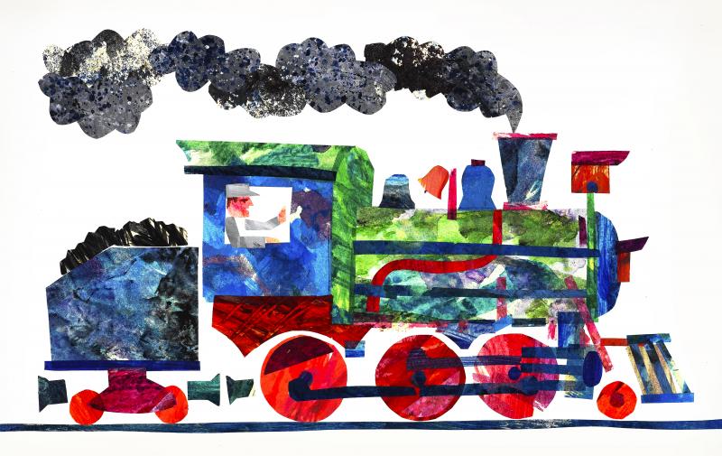 illustration of train with conductor.