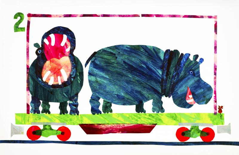 Illustration of two hippos.