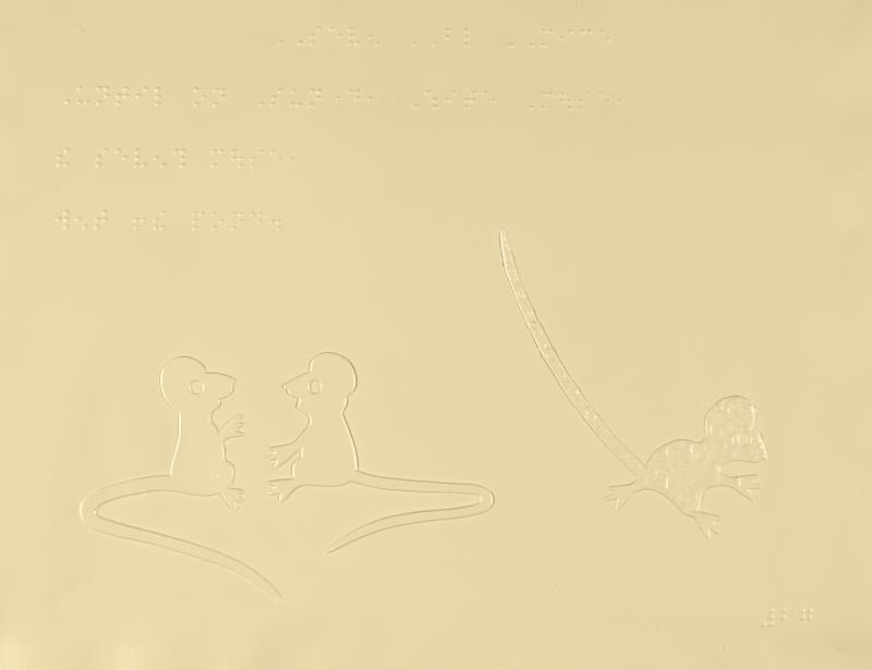 Illustration of three mice in tactile and braille adaptation.