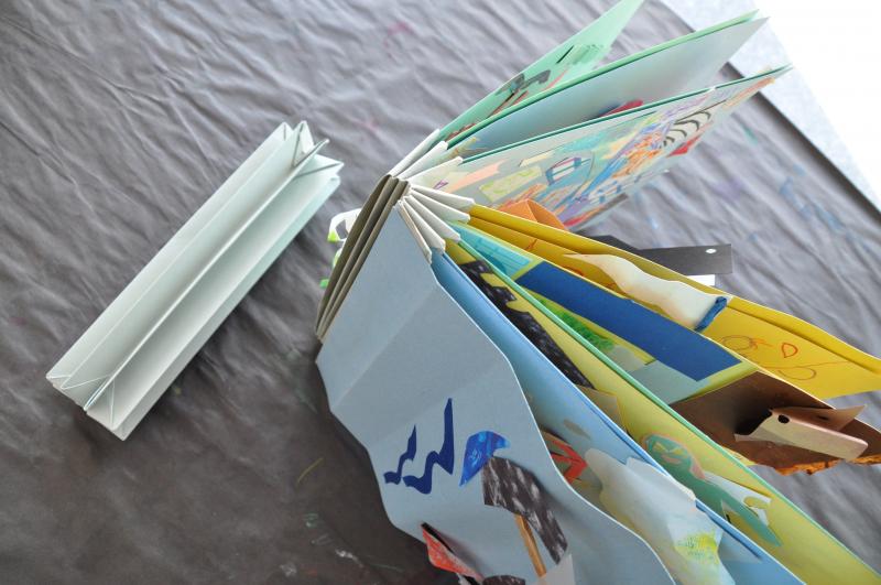 The Paper on the Move book as seen from above with an extra crown binding next to it.