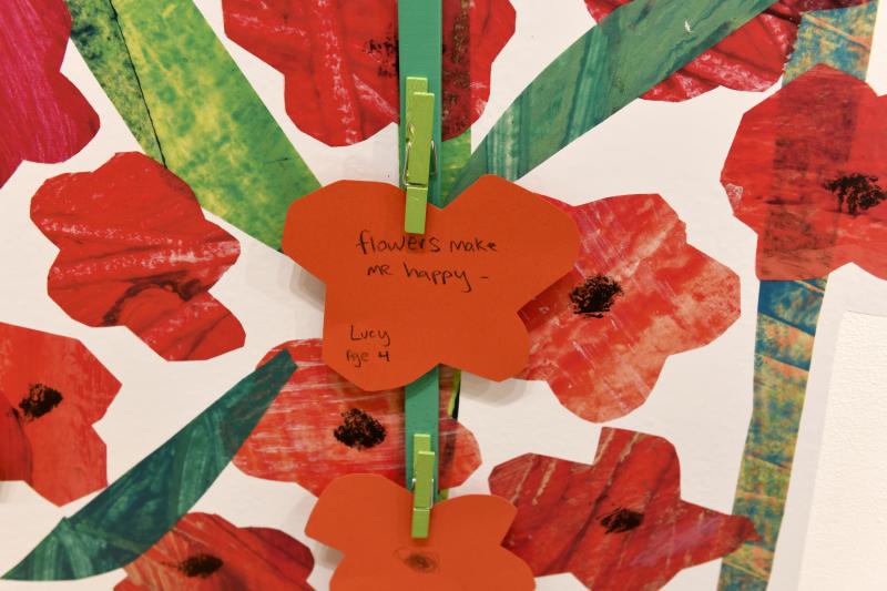 Installation image showing flower writing activity.