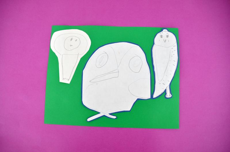 Three pencil drawings of owls.