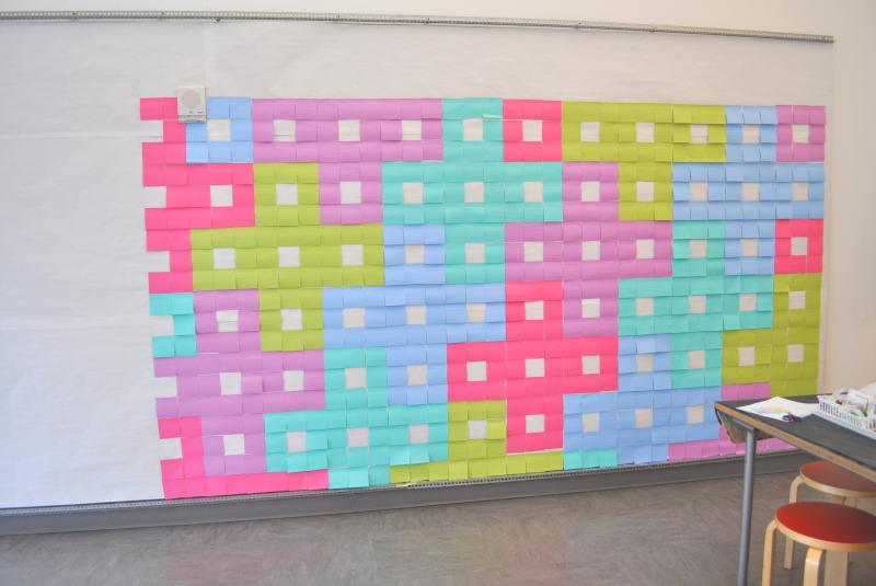 The completed colorful memory wall.