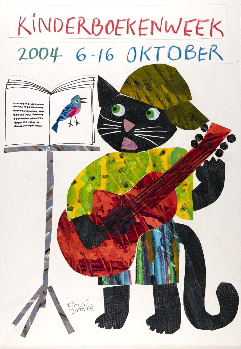 Illustration of cat singing with ukele.