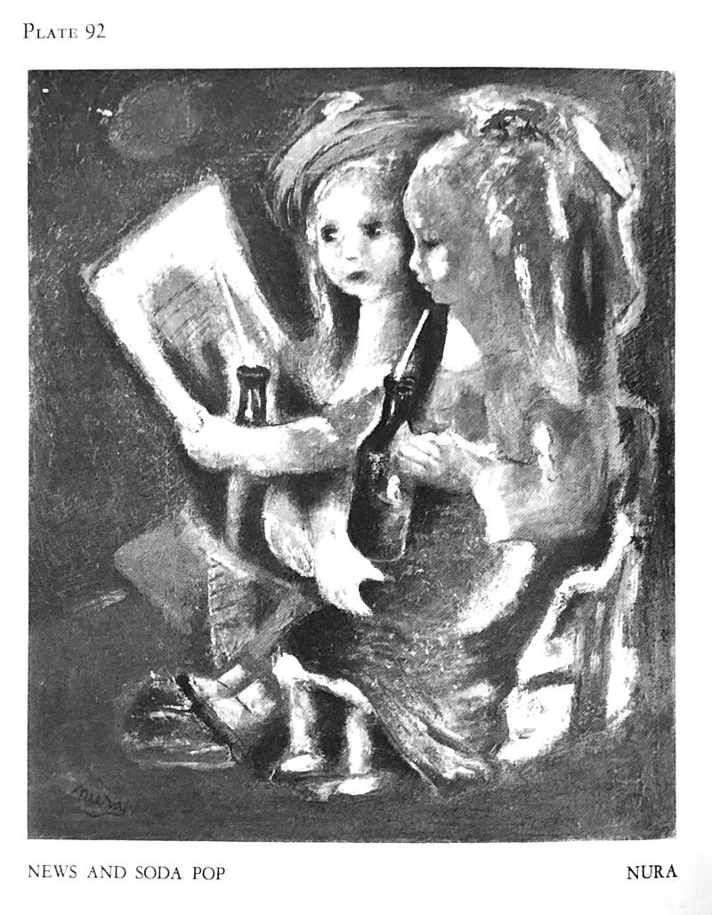Reproduction of art catalog showing painting of two girls.