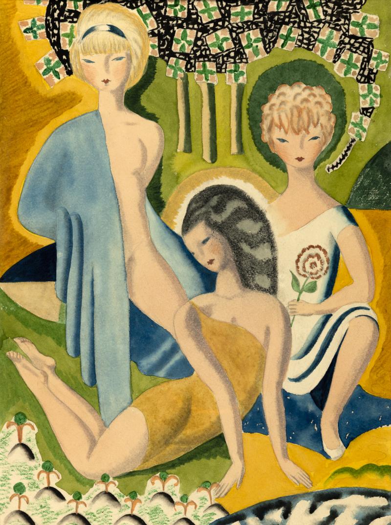 Three girls posing in landscape