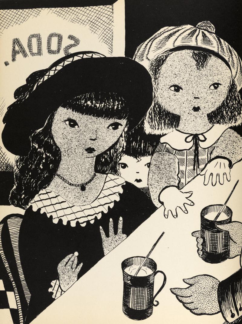 Book image showing two girls at soda fountain counter.