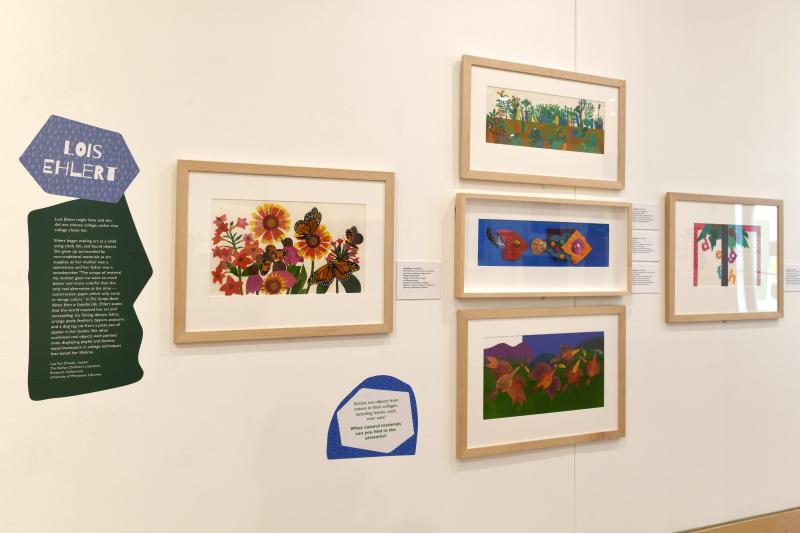 Installation image showing walls with framed art.