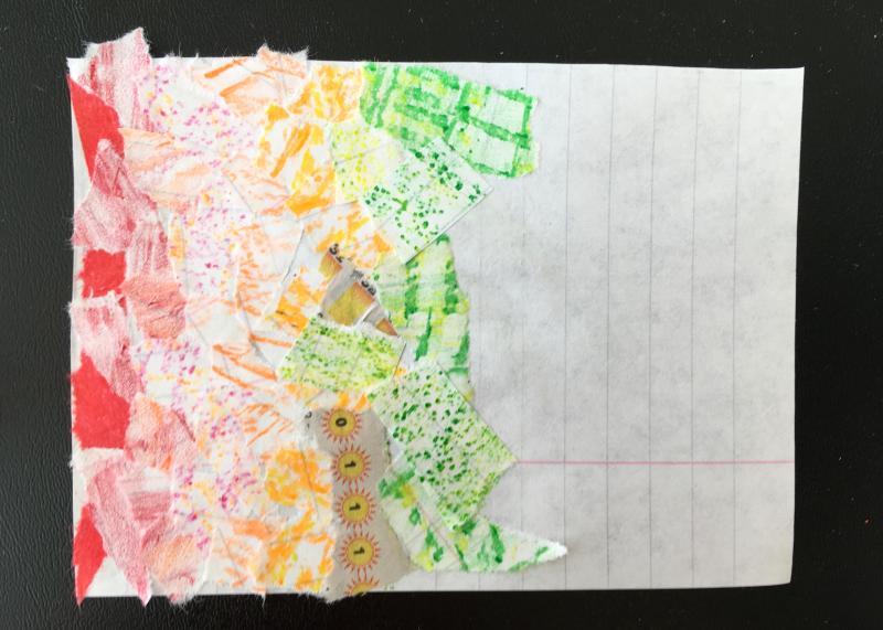 A rainbow collage starting from the left and moving to the right, showing the colors red, yellow, orange, and green