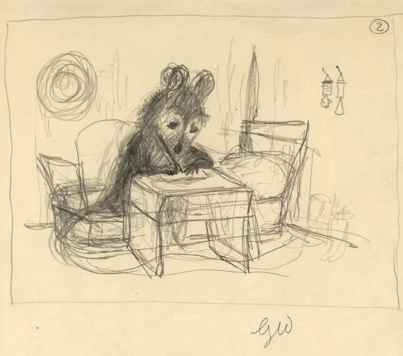 Sketch of mouse at desk