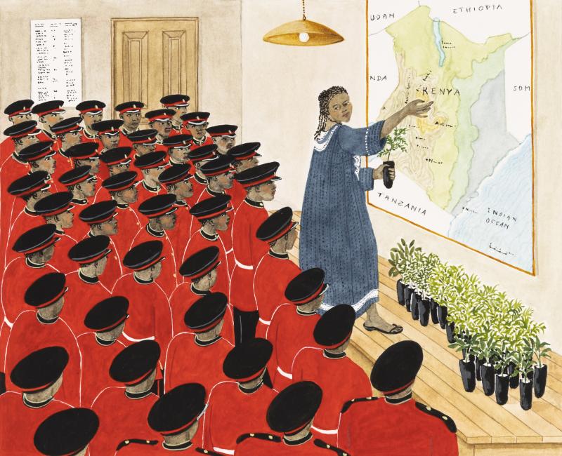 Illustration of woman teaching geography.
