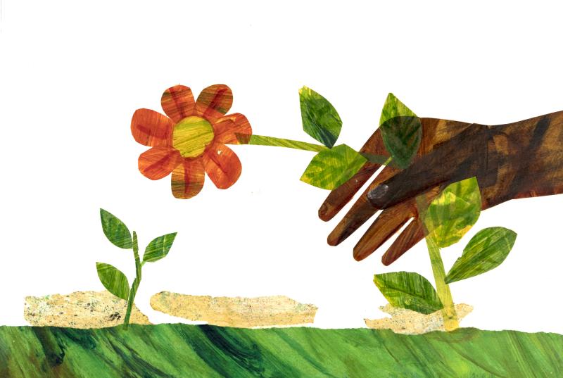 Illustration of hand picking flower.
