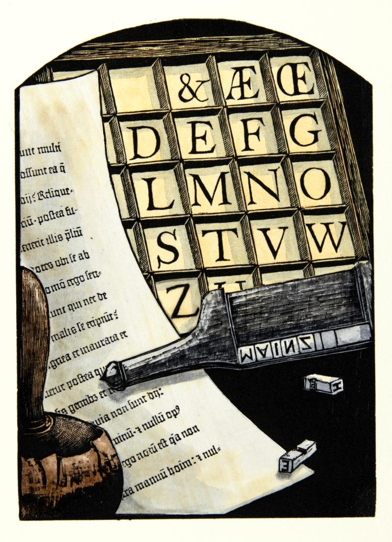 Illustration of letters with paper manuscript.