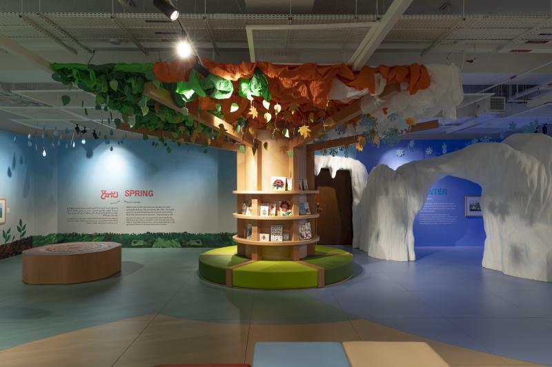 Photograph of gallery showing framed art and graphics.