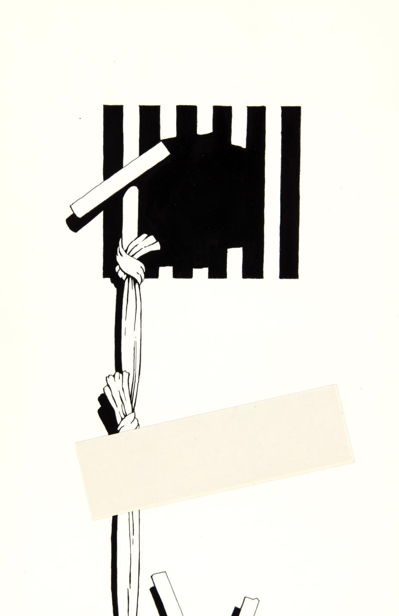 Illustration of rope hanging out of window.