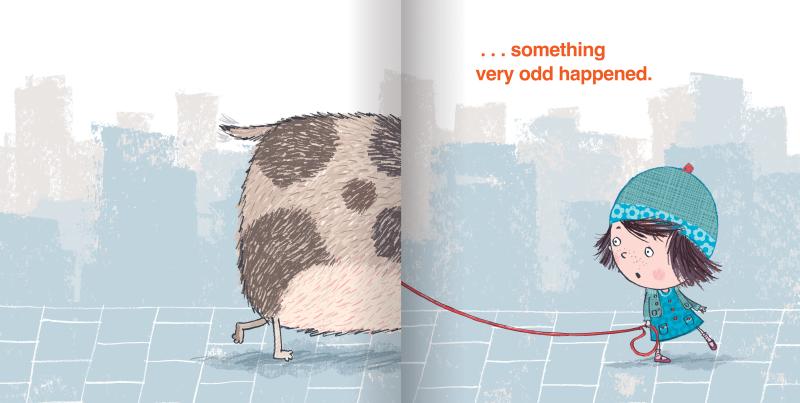 Illustration of child walking dog.