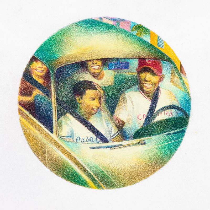 Illustration of people in car.