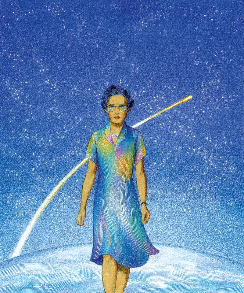 Illustration of woman on planet
