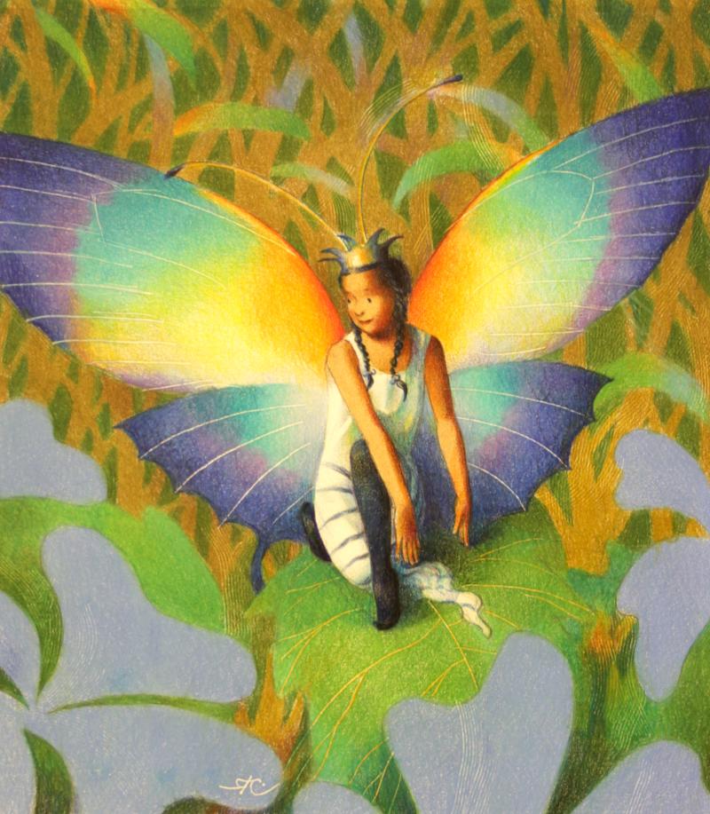 Illustration of girl as butterfly