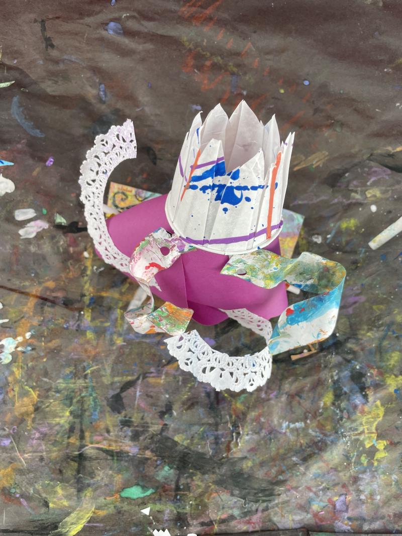 Exciting paper exploration created by guest. Lots of loops and layered papers and paper objects.