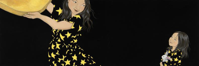 Illustration of two figures in star dresses.