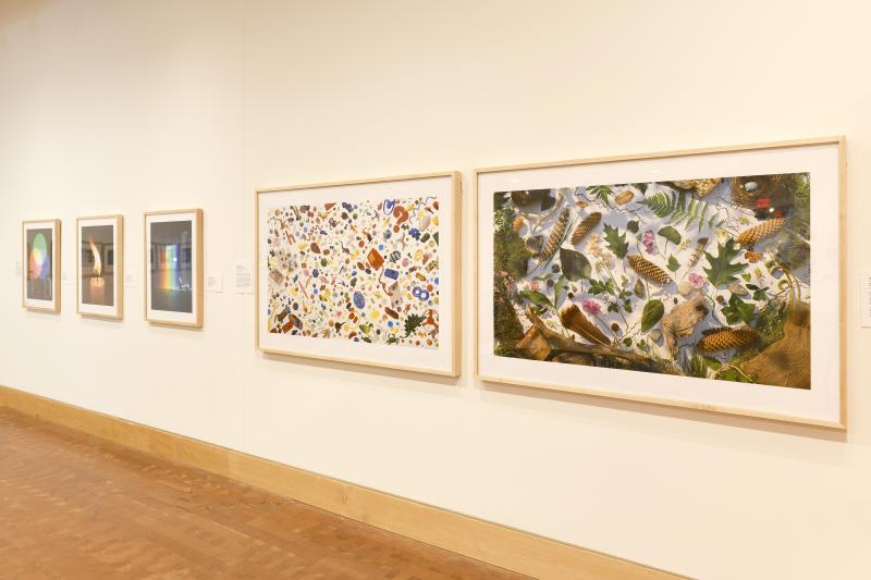 Photograph of gallery showing framed art and graphics.