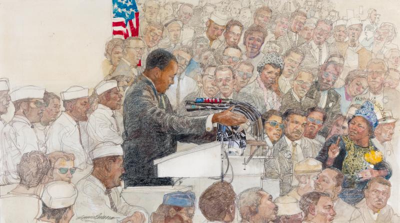 Illustration of Martin Luther King Jr. orating.
