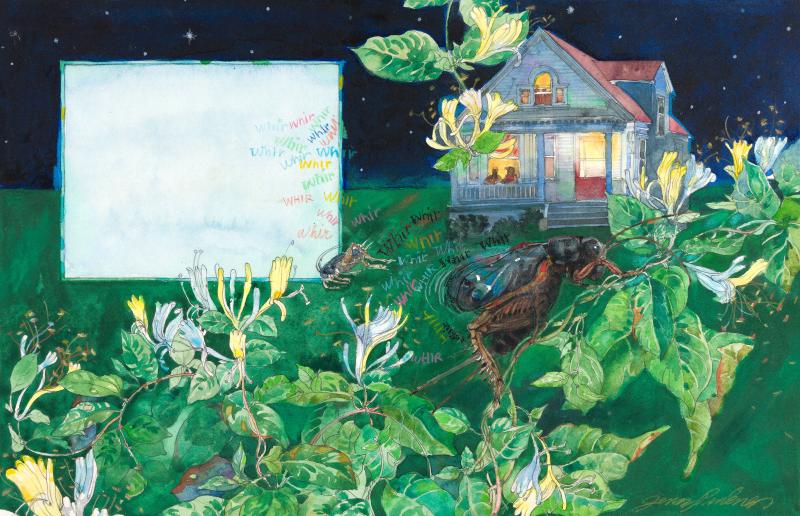 Illustration of house with crickets.