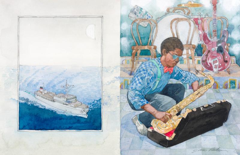 illustration of boy with saxophone