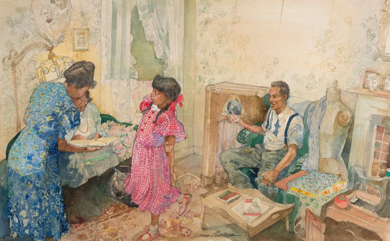 Illustration of people in home.